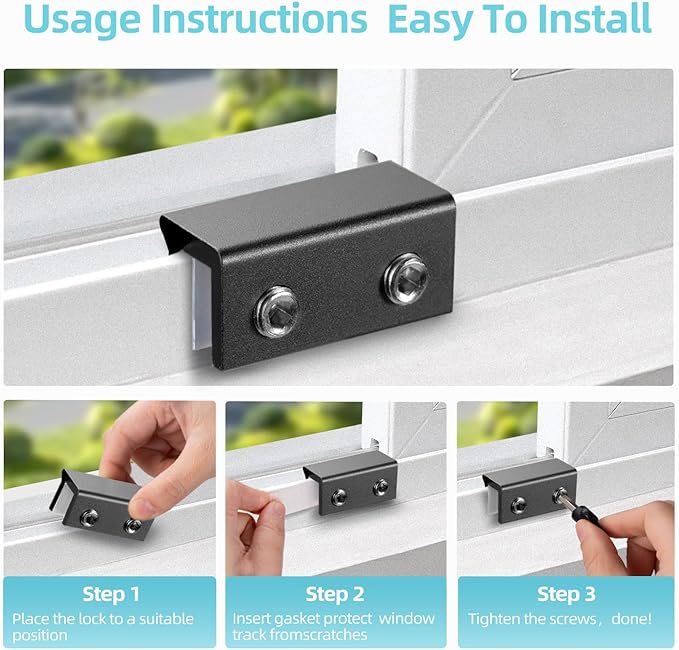 Window Locks for Up and Down Windows 4 Pack Window Stopper Sliding Window Lock for Vertical Horizontal Sliding Windows Doors with Key Aluminum Window Security Locks Child Proof(Black Large)