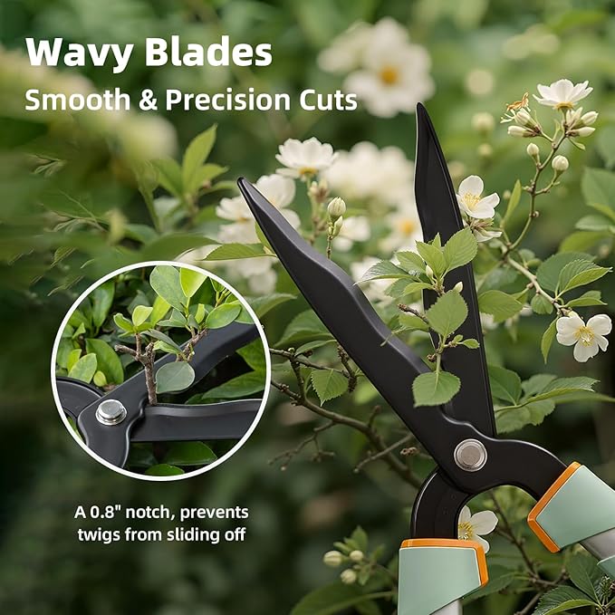 PrunePro Hedge Shears 27"-35" Extendable Handle Trimmer Clippers with Wavy Sharp Stainless Steel Blade Garden Shears Bush Cutters