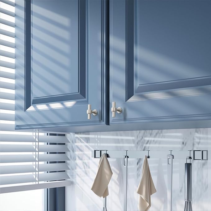 Amerdeco 10 Pack Brushed Satin Nickel Cabinet Knobs 1.46 Inch(37mm) Single Hole Cabinet Handles Rectangle Dresser Knobs Drawer Knobs and Pulls for Bathroom Cabinets ZH0069