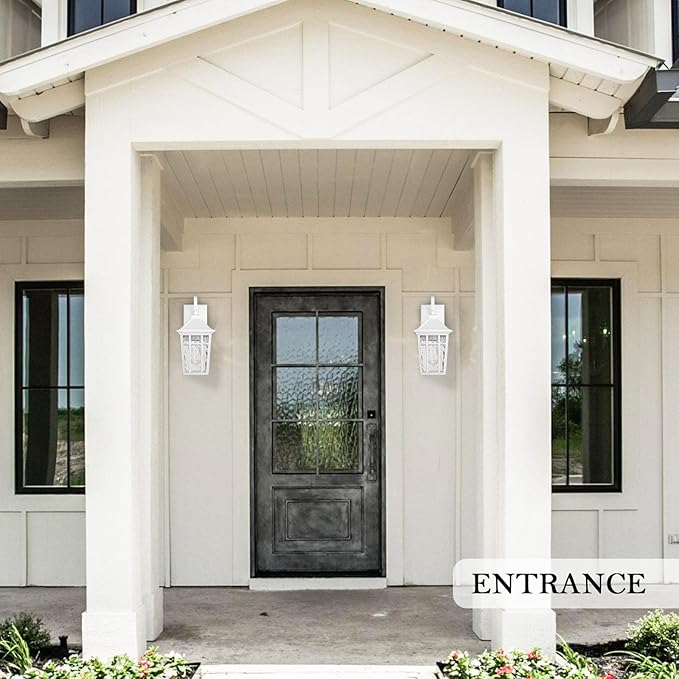 Darkaway Outdoor Wall Lights for House, Exterior Lighting Fixtures Wall Mount Outside Porch Lights Waterproof White Outdoor Sconce Lights with Water Ripple Glass for Patio Garage Front Door