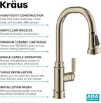 KRAUS Allyn Transitional Industrial Pull-Down Single Handle Kitchen Faucet in Spot-Free Antique Champagne Bronze, KPF-4101SFACB