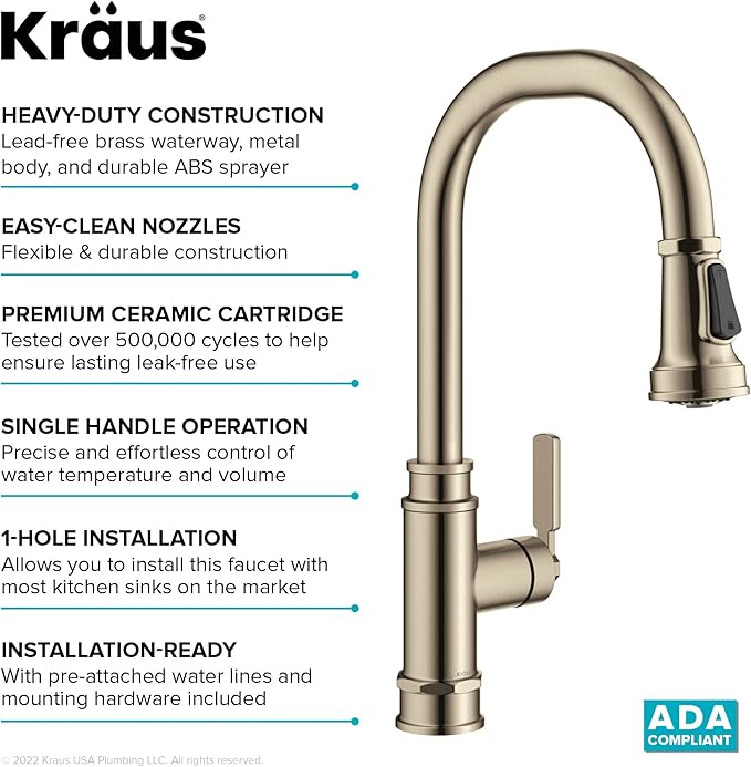 KRAUS Allyn Transitional Industrial Pull-Down Single Handle Kitchen Faucet in Spot-Free Antique Champagne Bronze, KPF-4101SFACB
