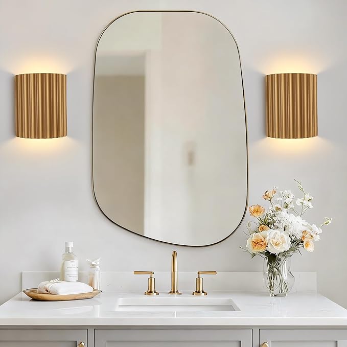 Gold Gypsum Modern LED Wall Sconces Wall Lighting Set of 2, Indoor Hardwired Walls Mount Light Fixtures Up Down Lamp for Hallway Bedroom Living Room Dining Room【Bulbs Included】