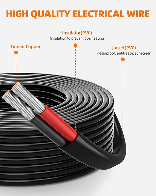 12 Gauge Wire, 12 AWG 2 Conductor Electrical Wire, Flexible/Oxygen-Free Tinned Copper/Stranded PVC 12/2 Cord for Automotive, Marine, LED Strips, Solar, RV, Lighting (200FT)