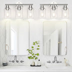 3-Light Bathroom Light Fixtures, Brushed Nickel Vanity Light, Farmhouse Wall Lights with Clear Glass Shade, Bathroom Wall Lamp for Mirror Kitchen Bedroom Hallway Living Room Hallway Cabinet
