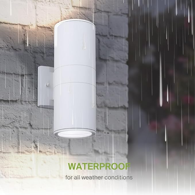 ASD 2 Light Outdoor Wall Light Fixture | 120W E26 Bulb Socket 120V ETL Cylinder Up Down Lights | LED/CFL/Incandescent Bulb Exterior Wall Sconce | Front Door, Porch, Patio Lighting | White, 6 Pack