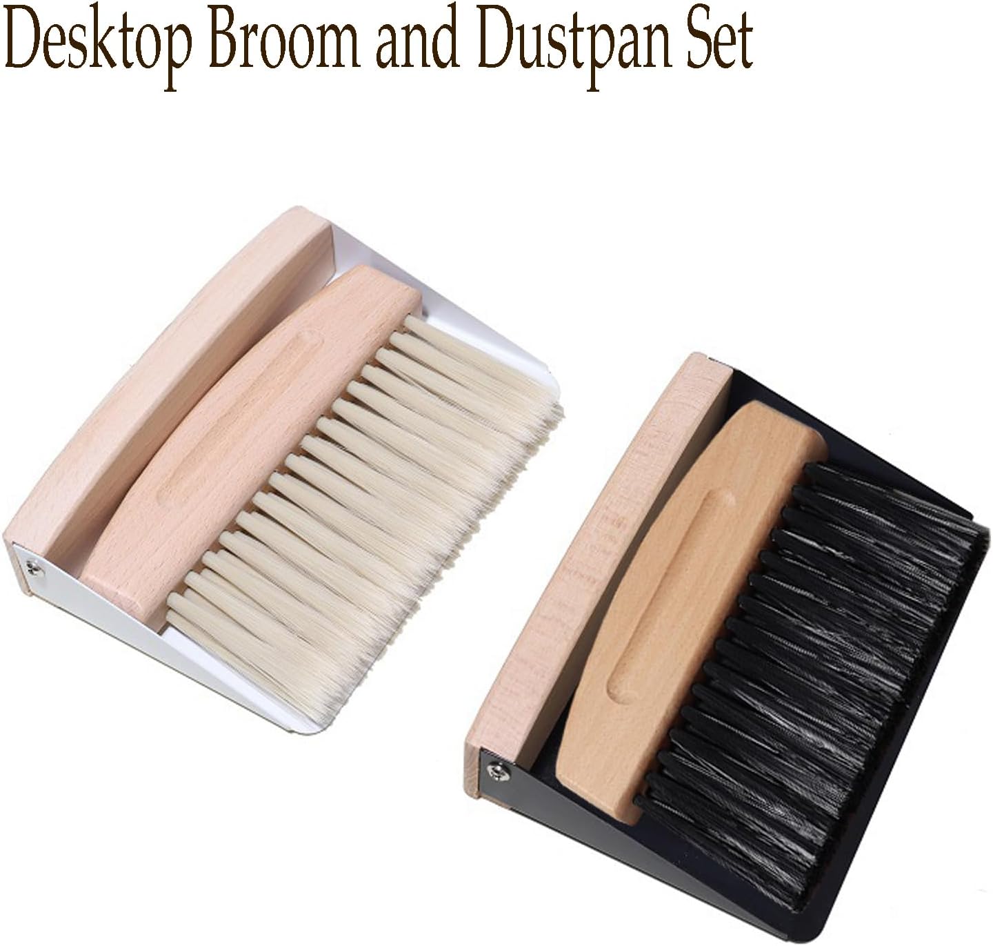 Mini Broom and Dustpan Set Small Metal Dustpan and Brush Set Hand Whisk Broom for Home Office Desktop Sofa Pet Care Household Cleaning (sisal Hemp bristles, White)