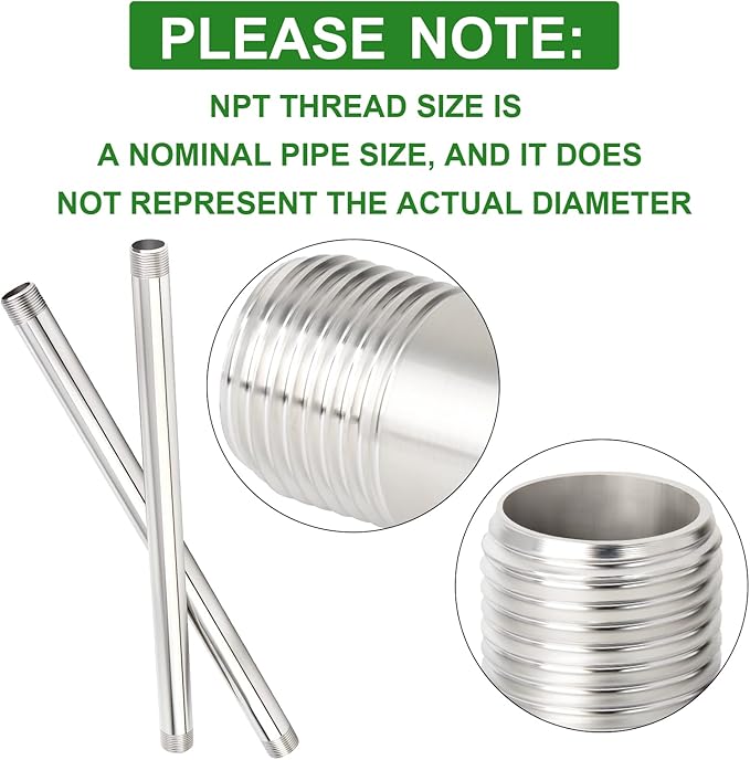 TAISHER 2PCS Stainless Steel Pipe Fittings, 1/2" NPT Male x 1/2" NPT Male Threaded, 16" Length Nipple Cast Pipe