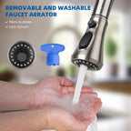 Hibbent Pull Down Kitchen Faucet Head Replacement, 3-Function Kitchen Faucet Head Sink Spray Nozzle with 15 Adapters Compatible with Moen, American Standard, Delta, Kohler Faucets, Brushed Nickel