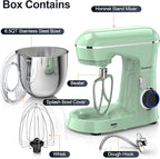 Stand Mixer, 6.5QT 10-Speed Tilt-Head Electric Stand Mixer, 3-In-1 Kitchen Mixer with Bowl, Dough Hook, Whisk and Beater, Food Mixer for Baking, Cake and Most Home Cooks, Light Green