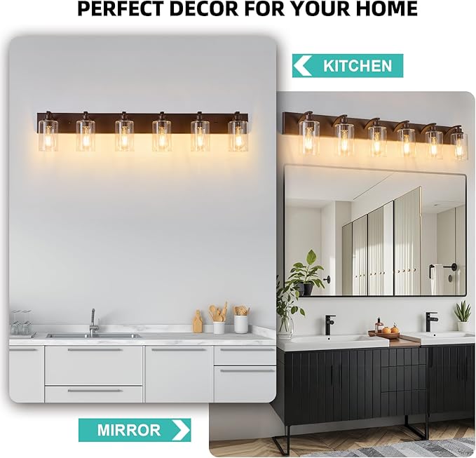 6-Light Bathroom Light Fixtures Modern ORB Vanity Lights for Bathroom Lighting Fixtures Over Mirror with Clear Glass Shade for Cabinet Mirror Bedroom Hallway
