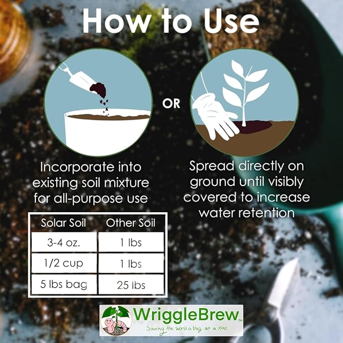 Solar Soil Vermicompost Soil Amendment from Earthworm Castings. All Purpose Plant Food and Dirt Enhancer for Gardens, Vegetables, Fruits, Houseplants. 5lb Bag. Mix with Potting Soil.