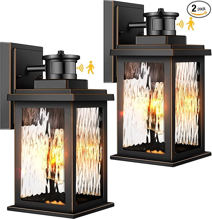 VIANIS 2 Pack Motion Sensor Outdoor Lights, Dusk To Dawn Outdoor Lighting, Modern Led Exterior Light Fixture, Anti-rust Outdoor Lantern For Front Porch, Waterproof Black Outdoor Wall Sconce For Garage