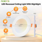MAILCOS 12 Pack 4 Inch 5CCT LED Recessed Ceiling Light with Night Light, 2700K-5000K Selectable, Ultra-Thin Lighting, 12W=110W, 1050LM, Dimmable Canless Wafer Downlight ETL Certificated