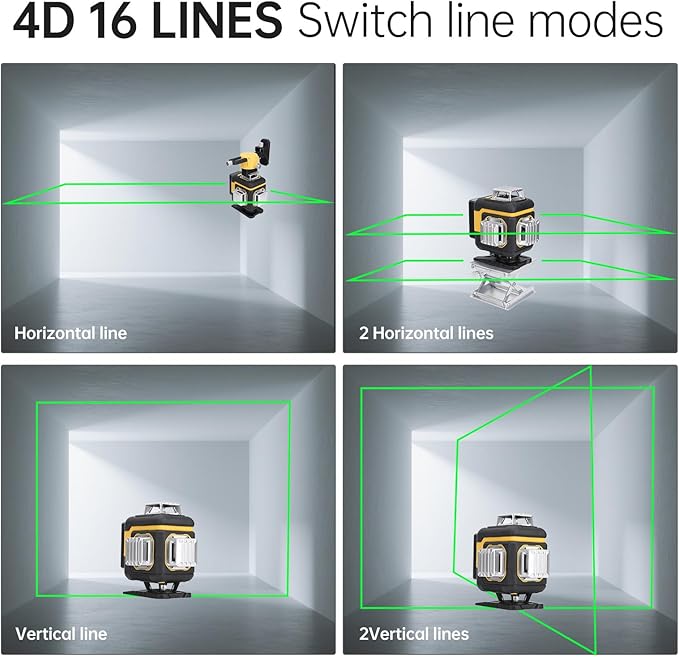 Laser Level with Tripod, 4 x 360 Self Leveling Laser Measuring Tool Green 16 Line Level Laser 360 Self Leveling for Construction, Home Renovation, Picture Hanging