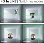 Laser Level with Tripod, 4 x 360 Self Leveling Laser Measuring Tool Green 16 Line Level Laser 360 Self Leveling for Construction, Home Renovation, Picture Hanging