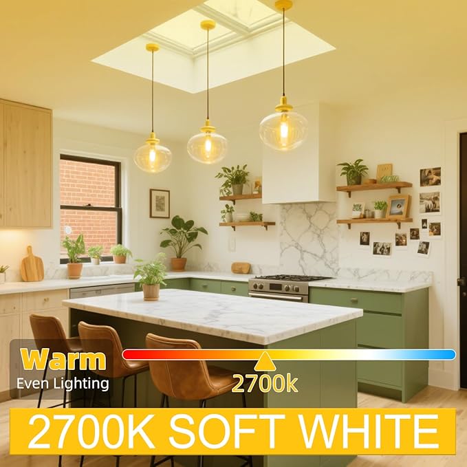 Tubular LED Edison Bulb Dimmable 2700K Warm White, 4W, 40 watt Equivalent, E26 LED Light Bulbs, T10 Edison Bulbs for Chandeliers, Ceiling Fan, 90+CRI 400LM, 6 Pack