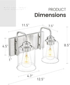 zeyu 12.5 Inch Modern Bathroom Vanity Light Fixtures, 2-Light Wall Mirror Light for Bathroom, Brushed Nickel Wall Sconces with Clear Glass Shade, ZSL72B-2W BN