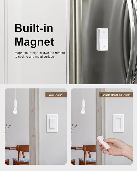 Remote Control Light Bulb Socket, Decorator Rocker Wall Switch, 200FT Range Wireless Light Switch for Pull Chain Light Fixture, E26 E27 Base, No Wiring Needed (2 Wall Switches and 1 Socket)