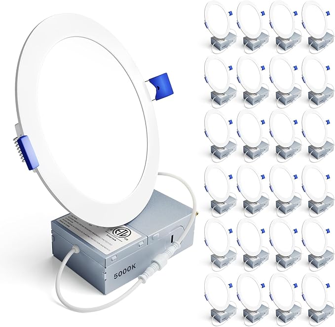 Ensenior 24 Pack 6 Inch LED Recessed Ceiling Light, Dimmable, 5000K Daylight, 1050LM 12W 120V, High Brightness Canless Wafer Downlight - ETL&FCC&IC