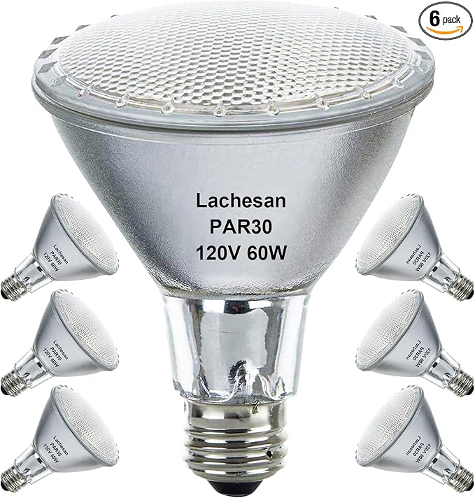 Par30 Long Neck Halogen Flood Light Bulbs 60W 120V 2700K Warm White Dimmable High Brightness, E26 Base, Great for Accent Lighting, Tracking, Recessed Bulb 6pcs
