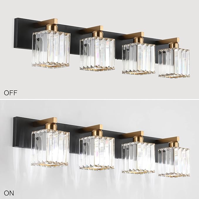 Aipsun Bathroom Vanity Light Fixtures Crystal Vanity Light for Bathroom 4 Light Modern Vanity Lighting (Exclude Bulb)