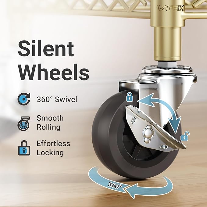 VIPEK R2 Plus Rolling Clothes Rack for Hanging Clothes Heavy Duty Garment Rack 3 Tiers Adjustable Wire Shelving Clothing Racks with Double Hanging Rods, Closet Organizers and Storage, Gold