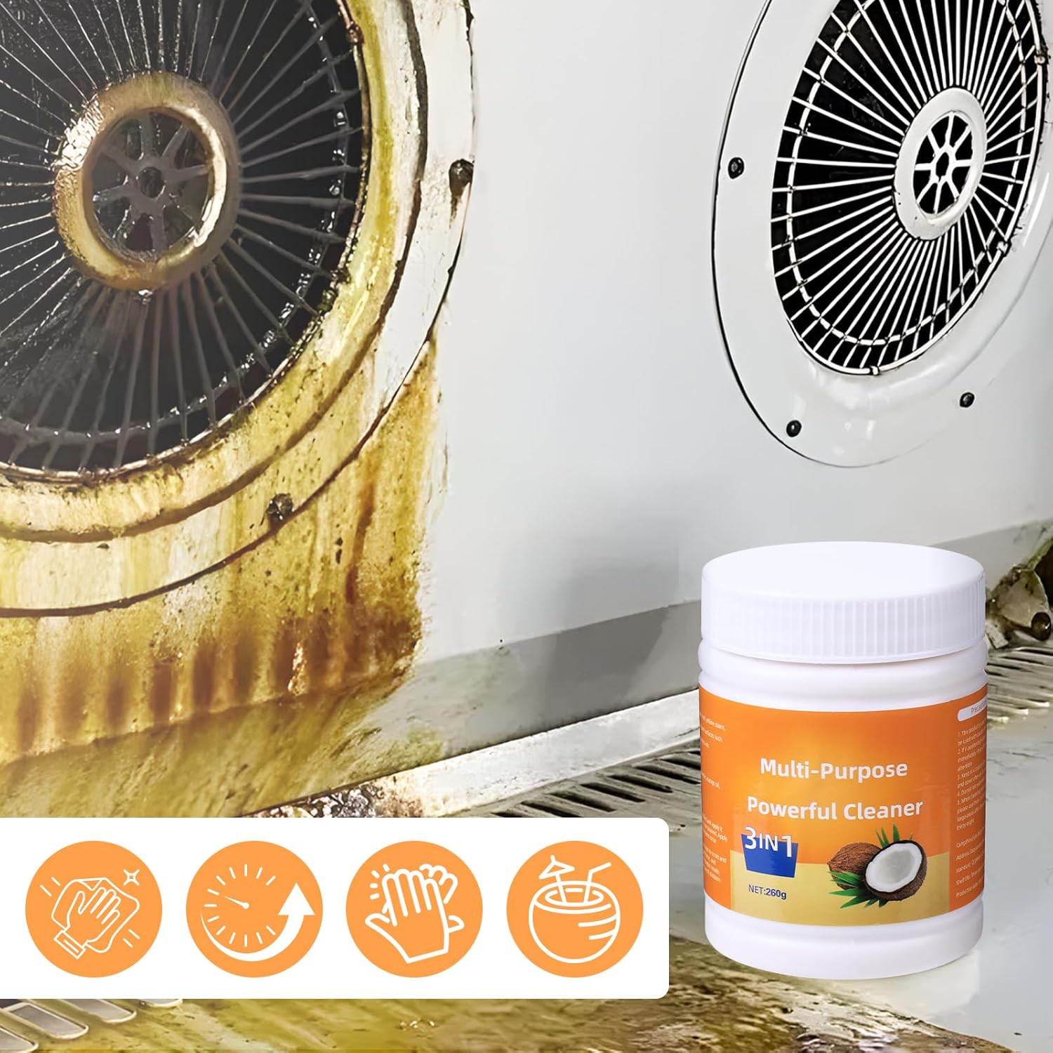 Multi-Purpose Powerful Cleaner for Kitchen, Heavy Kitchen Duty Degreaser, 3 In 1 Stainless Coconut Oil Cleaning Paste, All-Purpose Cleaner Removes Stains on Microwave,Oven & Stove Top