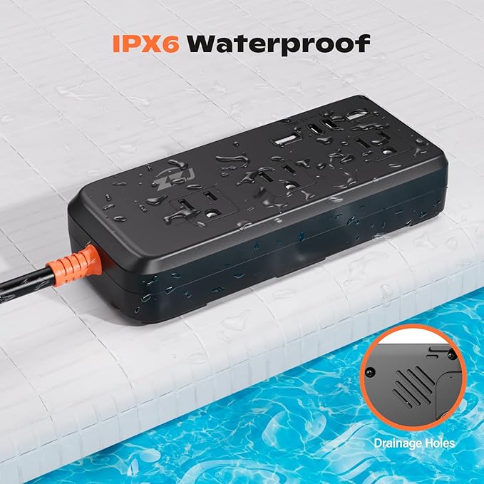 Outdoor Power Strip Weatherproof, IPX6 Waterproof Surge Protector with 3 AC Outlets and 2USB A&2USB C, 10FT Extension Cord, Wall Mountable for Indoor Outdoor, UL FCC Listed