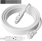 3 Prong Power Extension Cord with Multiple Outlets 15 FT, 16/3 Gauge Multi 3 Outlet Wire, 90 Degree Angled Male Plug, 16 AWG Grounded Wire (13A 125V 1625W), ETL Listed, White Cable with 25 Cable Ties