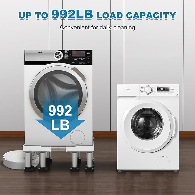 SEISSO Mini Fridge Stand Height 7"-8.2". Upgraded 8 Heavy Duty Feet Adjustable Washing Machine Stand, Load Capacity 992LB. Refrigerator Stand, Washer and Dryer Stand for Home Width 17.7"-25.6"