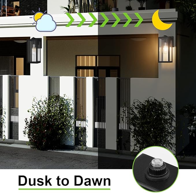 Aipsun Dusk to Dawn Sensor Outdoor Wall Lantern, Black Exterior Wall Sconce Lighting,Outdoor Wall Sconce Wall Mount with Clear Glass Shade for Entryway,Porch,Doorway(Bulb Not Included)