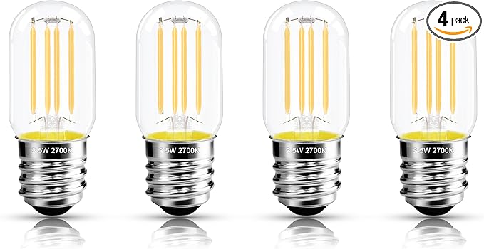 2.5 Inch E17 Intermediate Base LED Filament Bulb 360 Lumens, 2700K Soft White Dimmable Appliance Bulb AC 120V, UL Certified T8 Microwave Light Bulbs Under Hood for Refrigerator Stove 4Pack