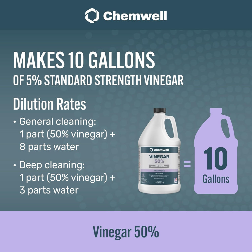50% Vinegar (2 Pack, 1 Gallon) - General Purpose All-Natural Multi-Surface Cleaner for Home, Patio & Commercial - High Performance, Powerful Concentrated Acetic Acid - Made in USA