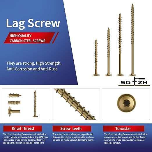 #14 x 4 Inch Lag Screws (210Pcs) 6lb. Structural Wood Screw, Bronze, Carbon Steel, Washer Head, Rust Resistant epoxy Coated, T30 Star Bit