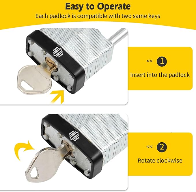 HOX Keyed-Alike Padlocks w/ 2” Long Hardened Shackle, 1-9/16” Wide Body, 12-Pack Shackle Padlock for Hasp Latch, Shed, Fence, Storage Locker, Black