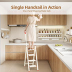 ASPERALD 4 Step Ladder with Single-Handrail,Foldable Step Stool with Anti-Slip Wide Pedals for Home Kitchen Closet, Step Ladder 4 Step Folding White