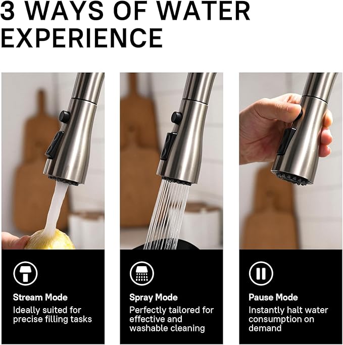 WEWE Kitchen Faucet with Pull Down Sprayer, Brushed Nickel Kitchen Sink Faucet Fits 1 or 3-Hole Kitchen Sinks, Single Handle Premium Stainless Steel, Suitable for RV, Farmhouse, Bar (Set of 2)