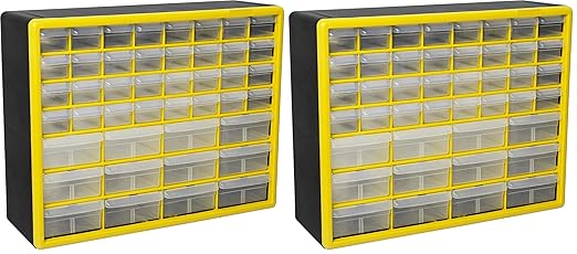 Akro-Mils 44-Drawer Plastic Drawer Storage Cabinet for Garage Organization, Bead Organizer, Building Bricks Storage, Teacher Toolbox, Makeup Organizer, 20-Inch W x 6-Inch D x 16-Inch H, 10144 Yellow
