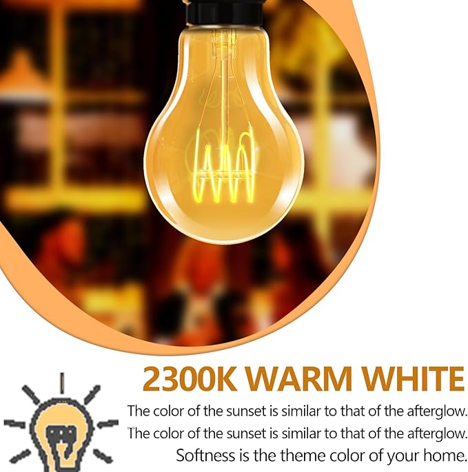 HESSION A19 Vintage LED Edison Bulbs, 4W Equivalent 40W Dimmable LED Bulbs, 400 Lumens 2300K Amber Warm Light Bulbs, E26 Base Decorative Antique Spiral A19 Light Bulb for Light Fixture, Pack of 4