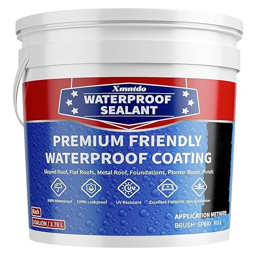 Polyurethane Waterproof Coating Black, 1 Gallon, Roof Sealant Waterproof Coating for Flat & Matal Roofs, Foundations, Concretes, Indoor and Outdoor Leak Repair Basement Sealer Waterproofing