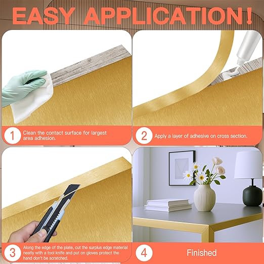 GSCIT Club Gold Edge Banding, 1 1/2 Inch x 50ft Aluminum Brushed Edge Banding PVC Edge Trim for Cabinet Repair Furniture