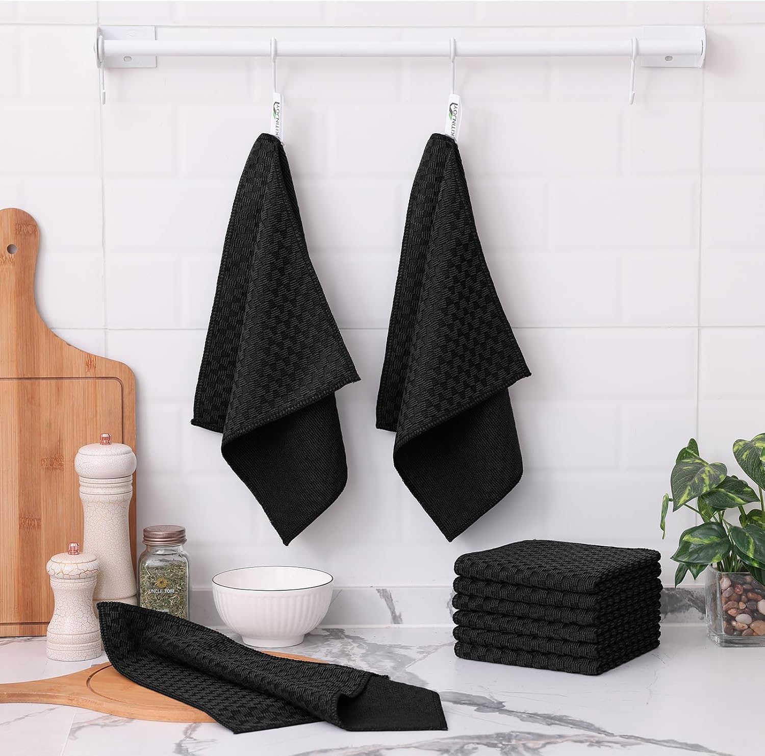 Kitinjoy Microfiber Cleaning Cloth, 12 Pack Soft and No Lint Microfiber Towels Cleaning Supplies, Absorbent Fast Drying Cleaning Rags for Housekeeping, Kitchen, Window, 12 x12 Inches, Black