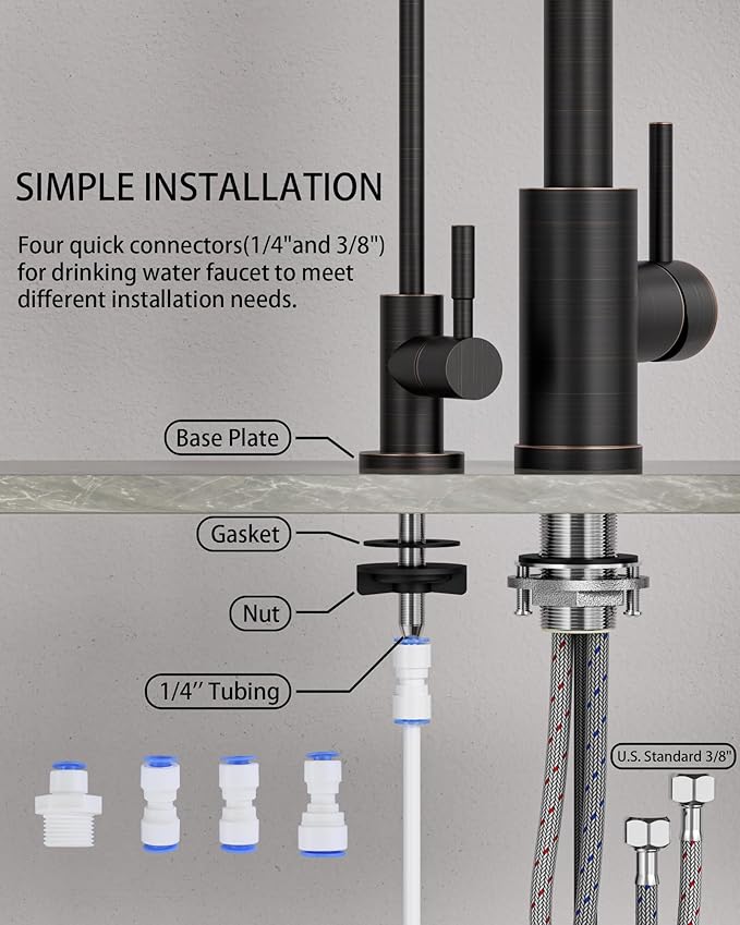 Kitchen Faucet and Water Filter Faucet: Stainless Steel Kitchen Sink Faucet with Drinking Water Faucet - Oil Rubbed Bronze Single Handle Tap with Pull Down Sprayer for Kitchen Sink Farmhouse Bar