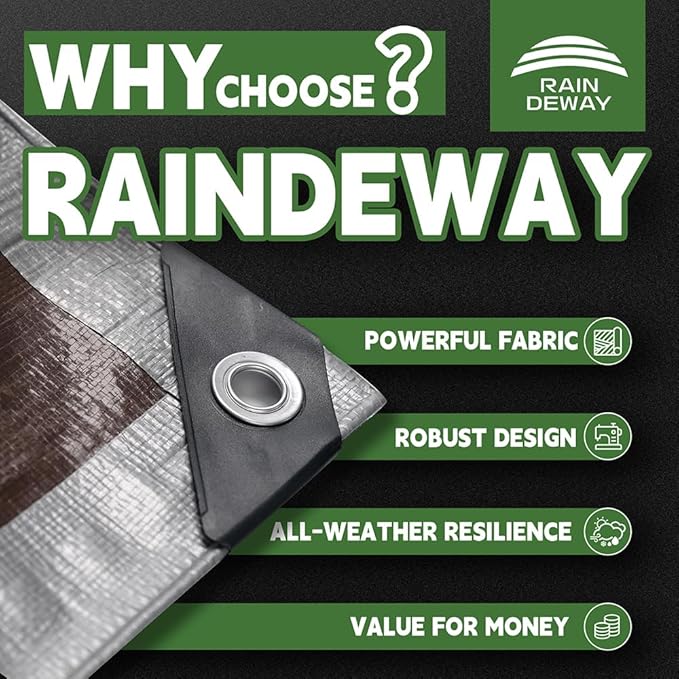 RAINDEWAY Tarps Heavy Duty Waterproof 4x8 Feet(2 Pack),10Mil Thick Multipurpose Poly Small Tarp Cover with Metal Grommets and Reinforced Edges,Silver/Brown Tarp