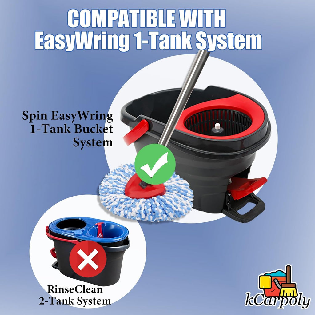 2 Pack Spin Mop Replace Head Compatible for Oceda EasyWring 1 Tank Triangle System, Microfiber Replacement Head Refills for 5.9inch Core, Included Base and 30-58in Handle