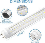 T8 LED Bulbs 4 Foot, 12 Pack 36W 4680LM 5000K Daylight White Type B 4FT LED Tube Lights, T8 T10 T12 Fluorescent Replacement Bulbs, Ballast Bypass, V-Shaped, Double Ended Power, Clear Cover