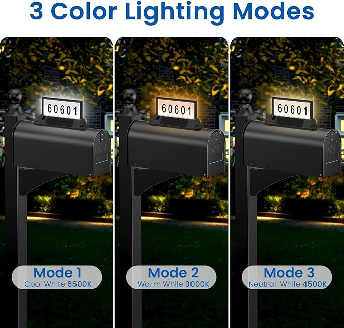 Solar Mailbox Light for Outside Post Mount - 3 Light Modes, Strongest Magnet, Dual-Sided, Waterproof Galvanized Steel, Easy Install, Medium Capacity, 20 x 8.8 x 7 inches, Black