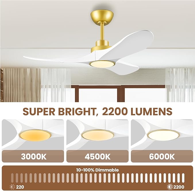 42" Ceiling Fans with Lights, Low Profile Modern Ceiling Fan with Remote Control, DC Motor, Reversible, 3CCT, Dimmable, Noiseless, Indoor Outdoor Ceiling Fans for Bedroom, Living Room, Dining Room