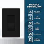 ThunderWay Matte Black Single Pole Decorator Light Switch with Screwless Wall Plate, 15 A 120/277 V, ON/Off Rocker Paddle Interrupter, Self-Grounding, Residential Grade,UL Listed (20 Pack)